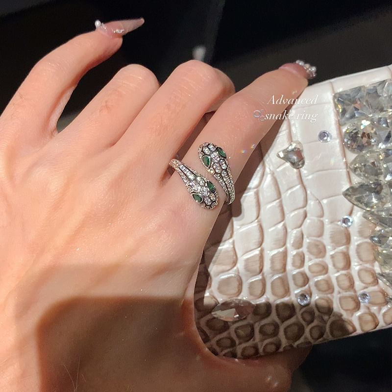 Rhinestone Snake Ring Open