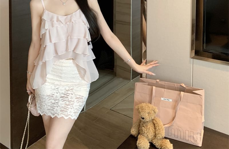 Plain Cami Asymmetrical Top Ruffle