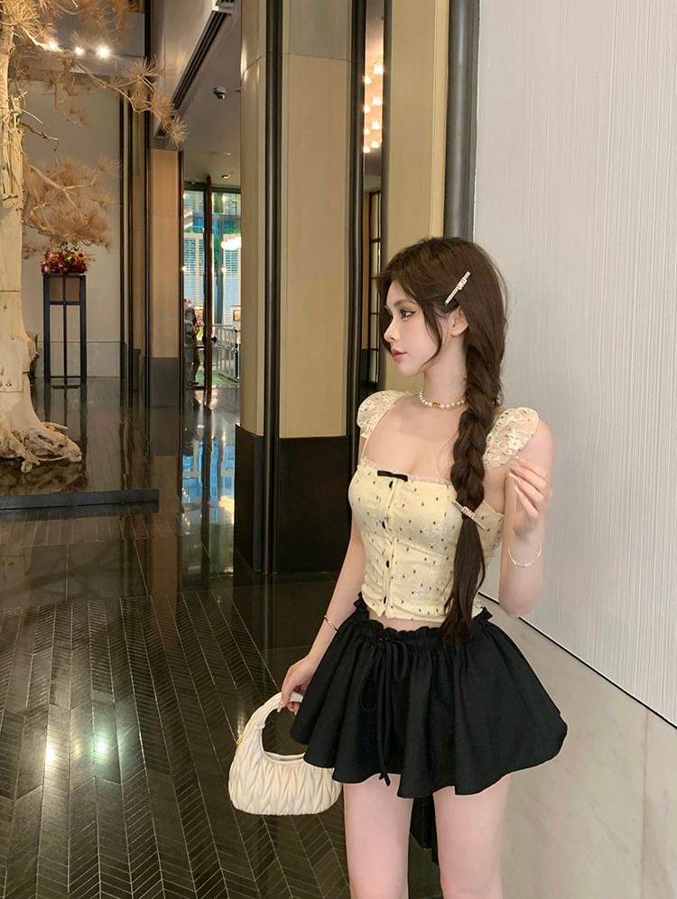 Lace Floral Cropped Camisole Top Bow