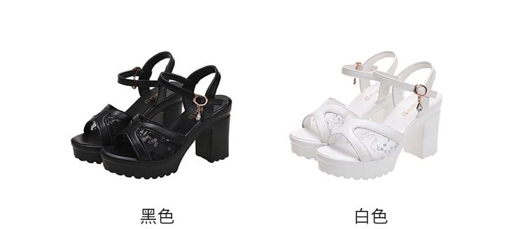 Sequined Chunky Platform Heel Sandals