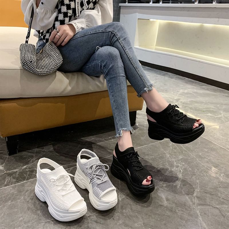 Peep-Toe Cutout Platform Sneakers