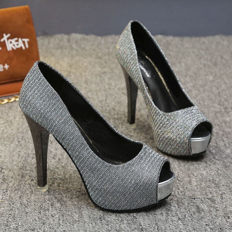 Peep-Toe Heel Pump Platform Stiletto Glitter