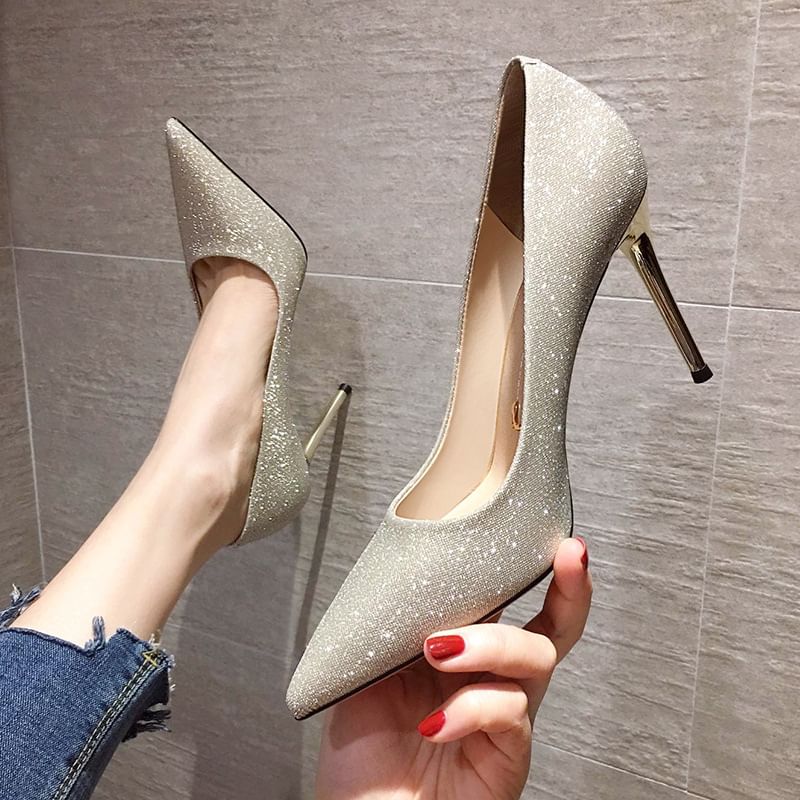 Glitter Pumps Pointy Stiletto Heel