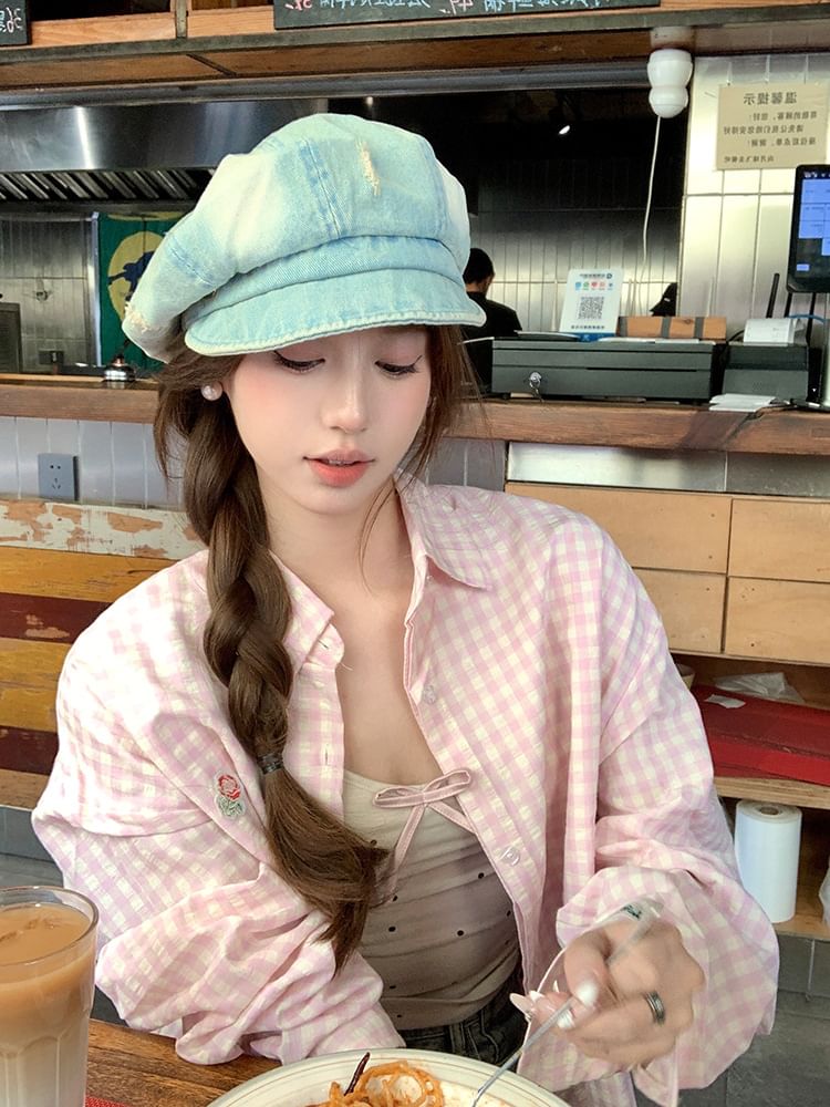 Distressed Denim Newsboy Cap Washed