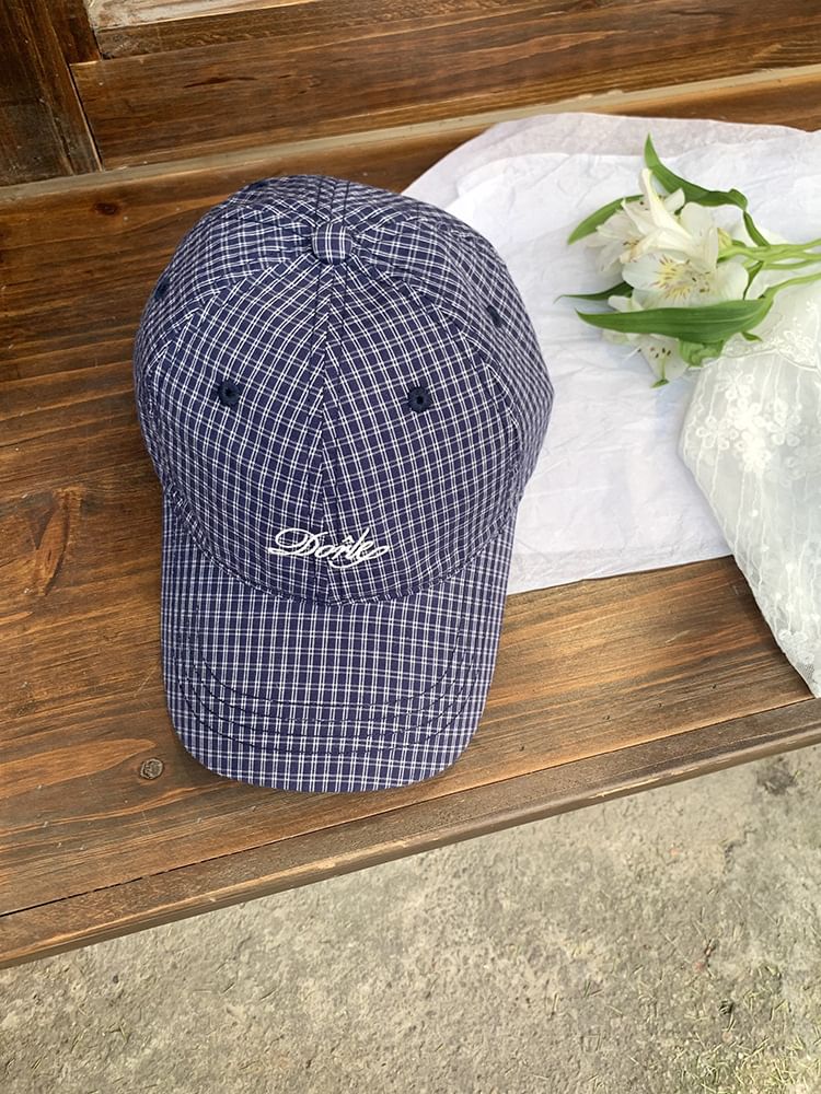 Plaid Embroidered Baseball Lettering Cap