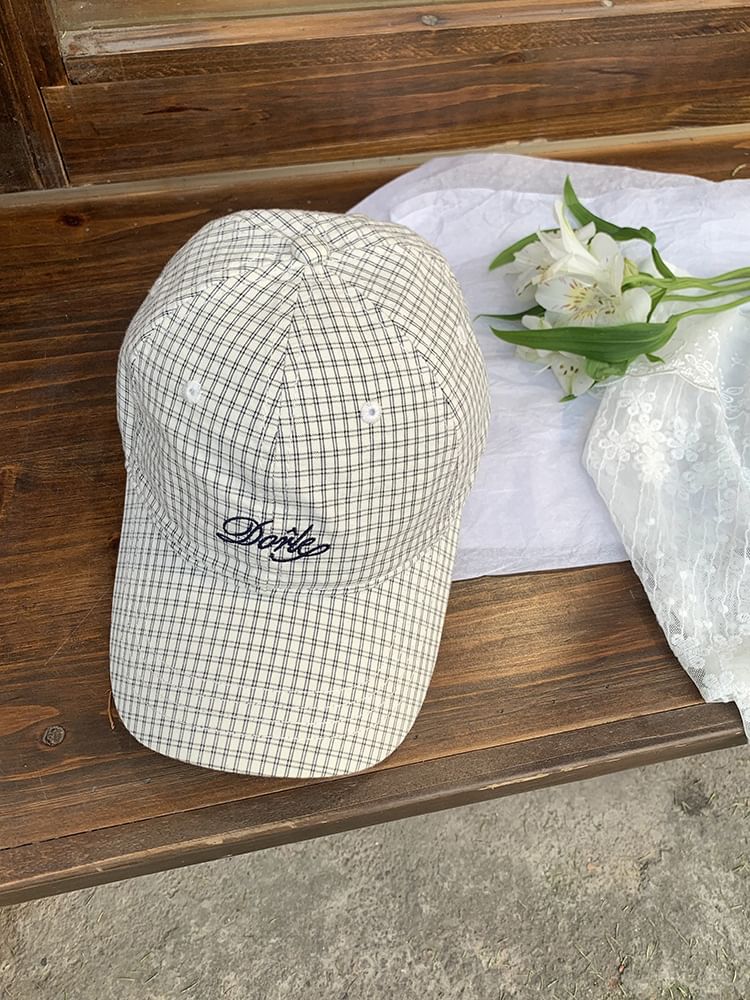 Plaid Embroidered Baseball Lettering Cap