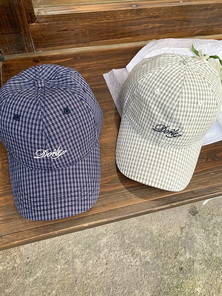 Plaid Embroidered Baseball Lettering Cap