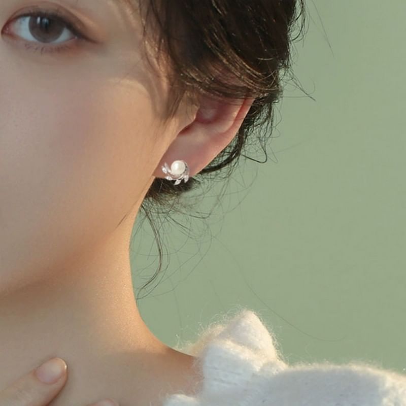 Pearl Earring Clip Faux On / Stud Rhinestone