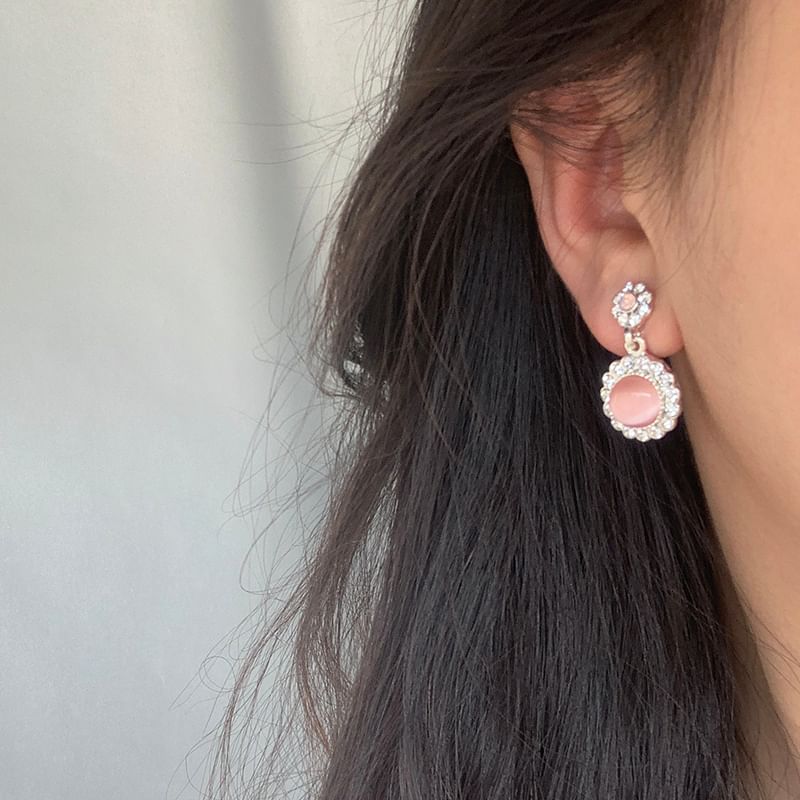 Cabochon Drop Earring On / Rhinestone Clip