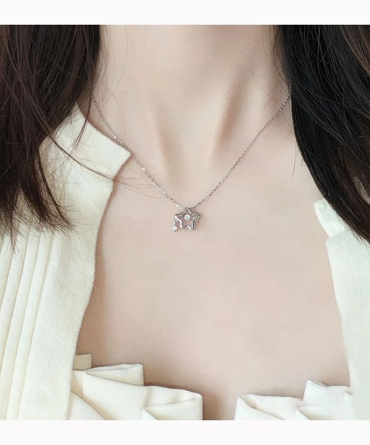 Pendant Pearl Star Necklace Faux Rhinestone /