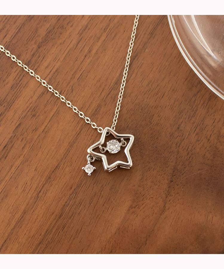 Pendant Pearl Star Necklace Faux Rhinestone /