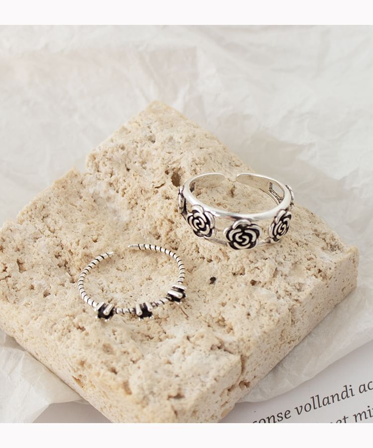 / Rhinestone Open Ring Set Flower