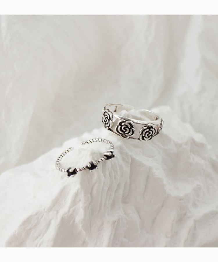 / Rhinestone Open Ring Set Flower