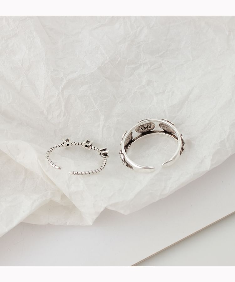 / Rhinestone Open Ring Set Flower