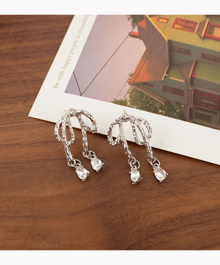 Bow On Earring Rhinestone Clip / Drop