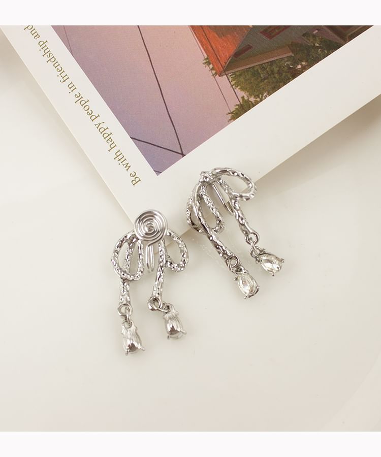 Bow On Earring Rhinestone Clip / Drop