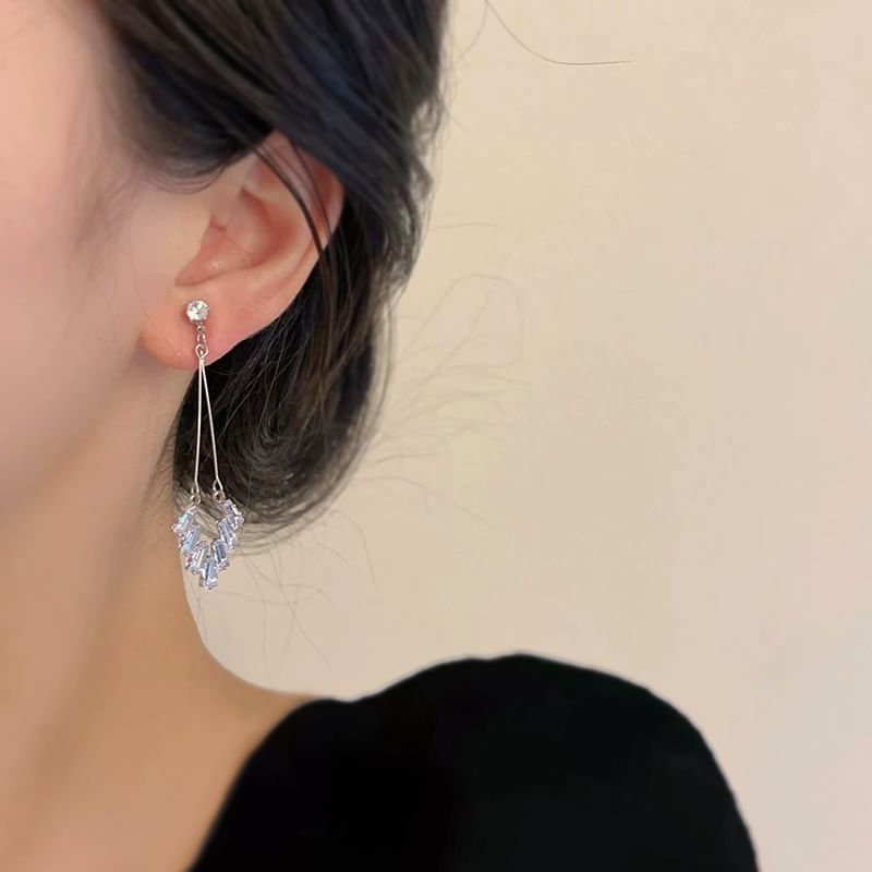On Rhinestone Clip Earring / Geometric Drop
