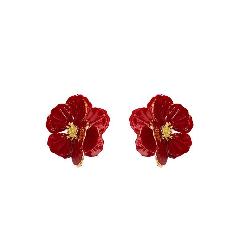 Clip On Enamel Earring Stud / Flower