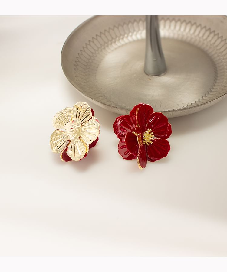 Clip On Enamel Earring Stud / Flower