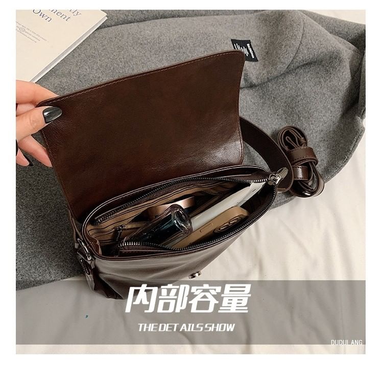 Crossbody Buckled Flap Faux Bag Plain Leather