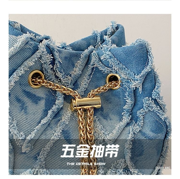 Bucket Drawstring Bag Chain Strap Frayed