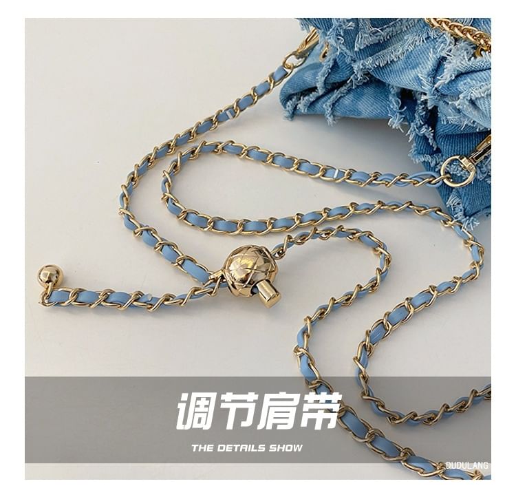 Bucket Drawstring Bag Chain Strap Frayed