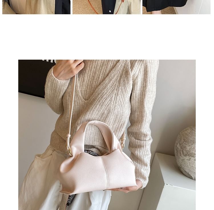 Plain Faux Leather Bag Handle Crossbody Top
