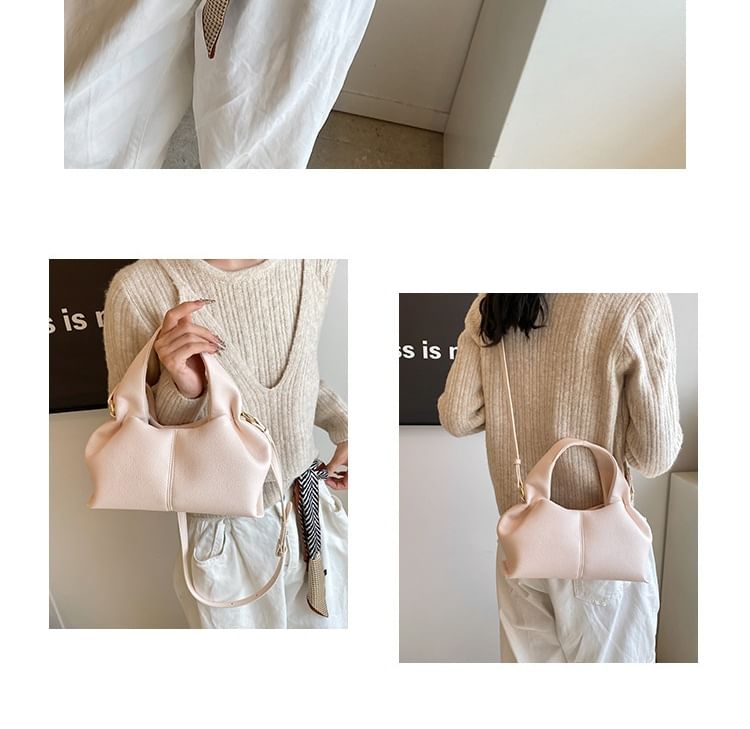 Plain Faux Leather Bag Handle Crossbody Top