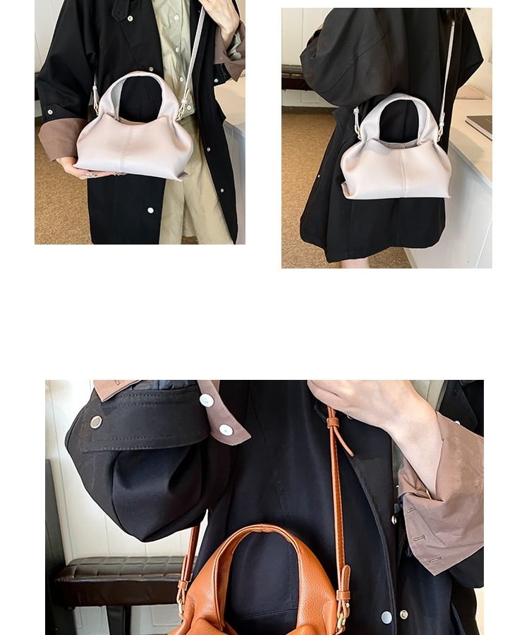 Plain Faux Leather Bag Handle Crossbody Top