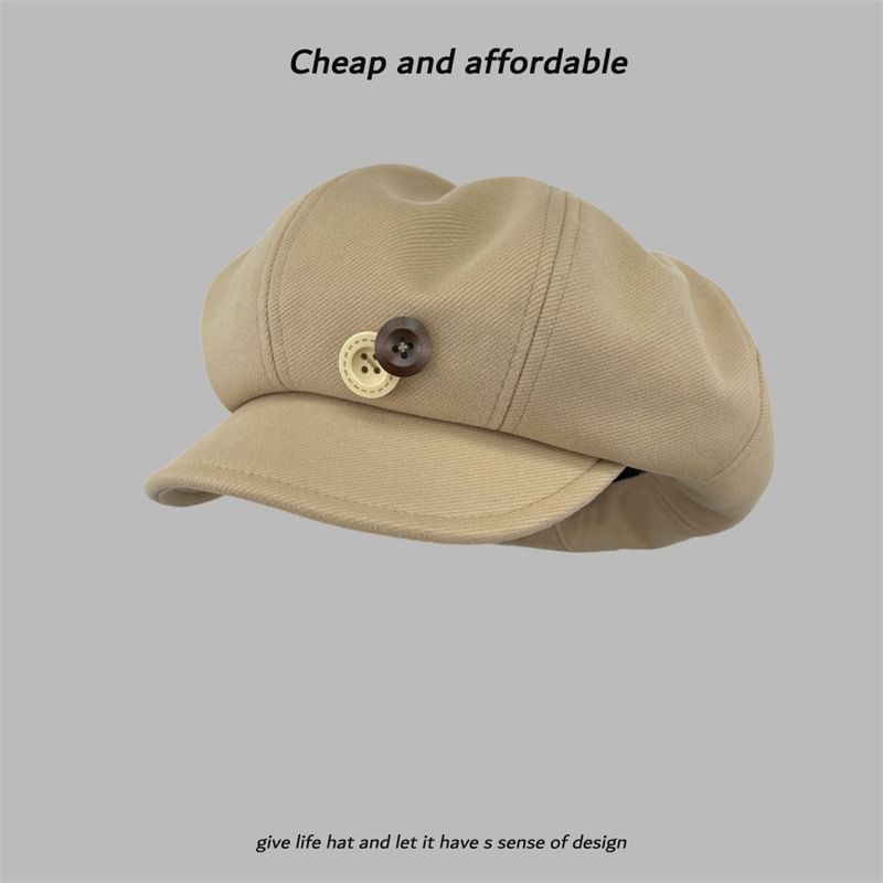 Plain Buttoned Newsboy Cap