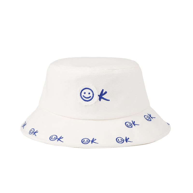 Hat Face Smiley Embroidered Bucket