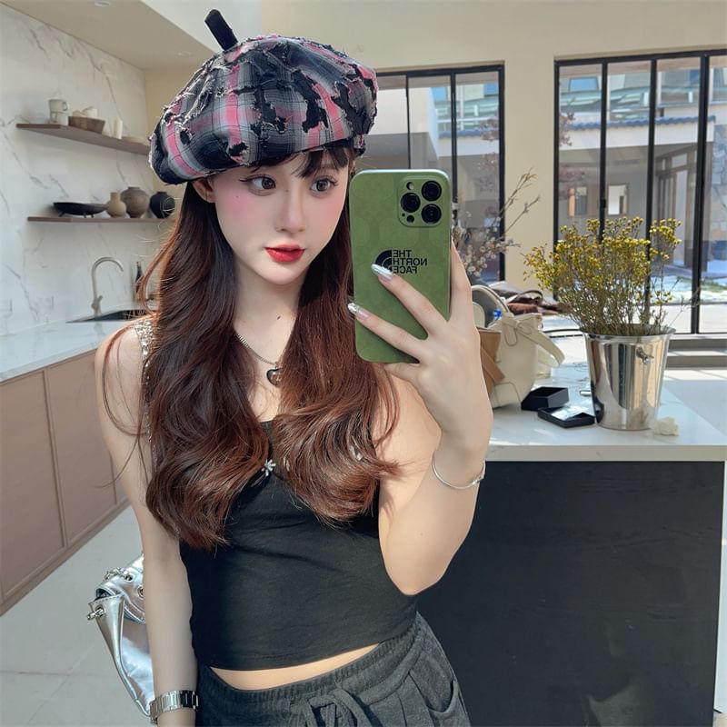 Beret Plaid Distressed