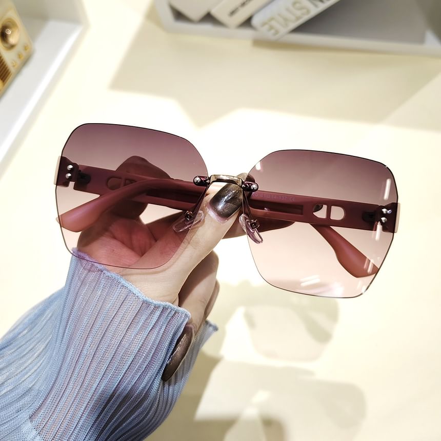 Rimless Geometric Oversized Sunglasses