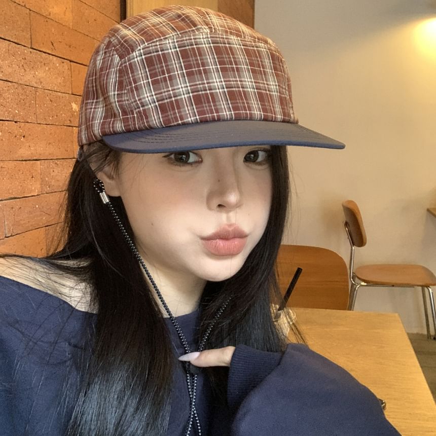 Plaid Baseball Cap Drawstring