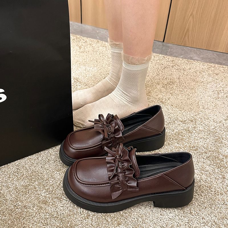 Ruffle Loafers Platform Trim Plain