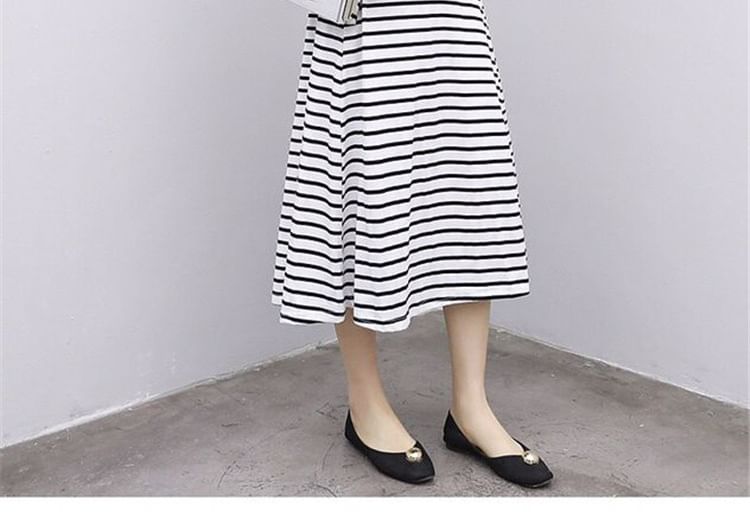 Striped A-Line Midi Tank Dress Neck Crew