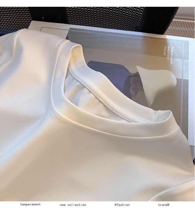 Plain Tee Short-Sleeve Neck Round Ruched