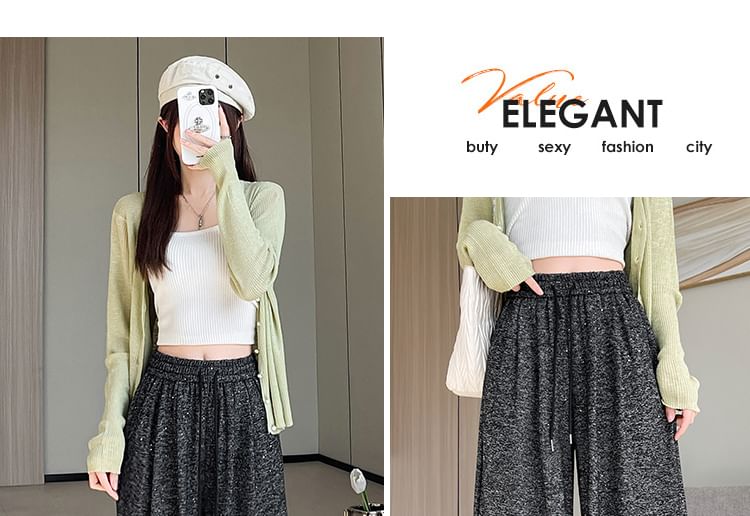 Leg Designs) Waist Melange Wide (Various Drawstring Pants