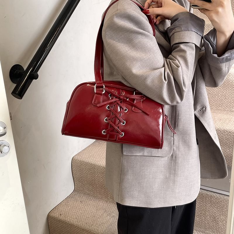 Bag Shoulder Lace-Up Leather Faux