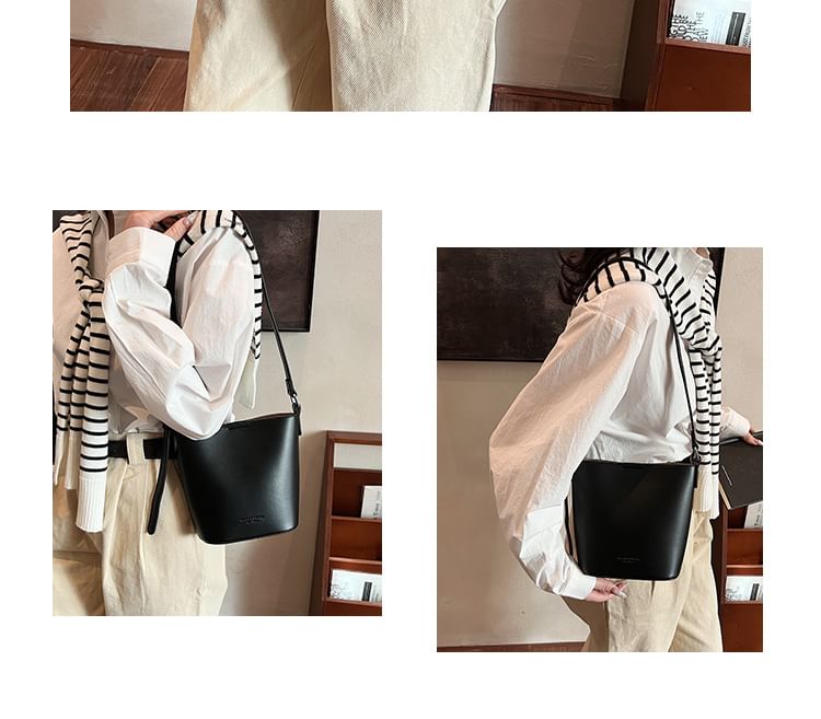 Plain Faux Bucket Bag Leather