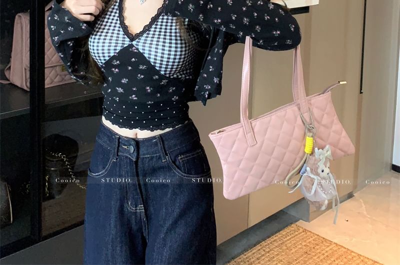 Floral Cami Dress Cardigan Panel Crop Mini Top Print Plaid /