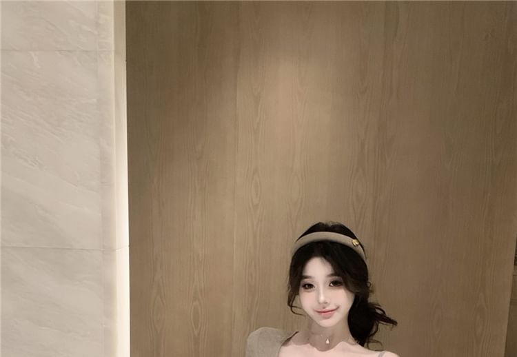 Top / Elbow-Sleeve Dress Sheath Camisole Mini Plain