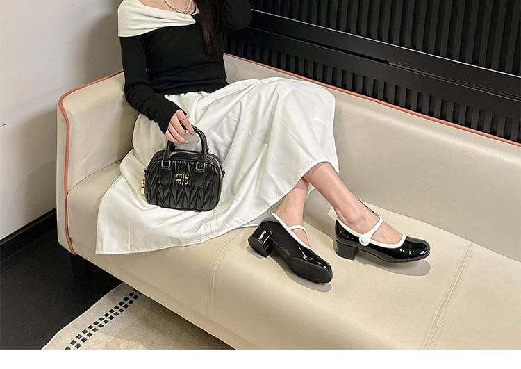 Mary Heel Contrast Pumps Block Jane Trim