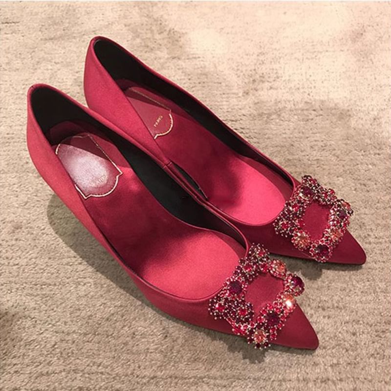 Pointed Heel Pumps Kitten Rhinestone
