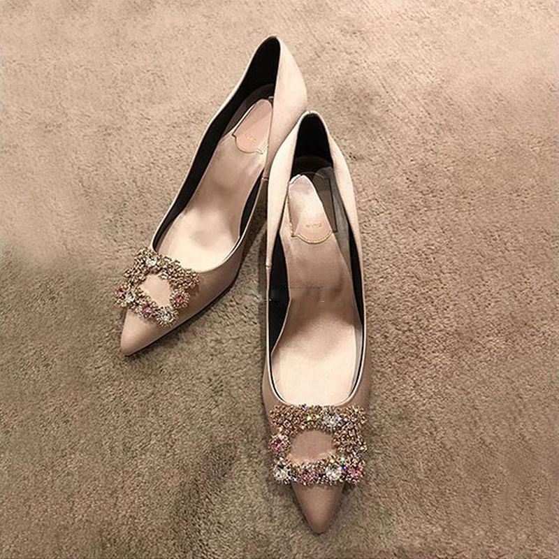 Pointed Heel Pumps Kitten Rhinestone