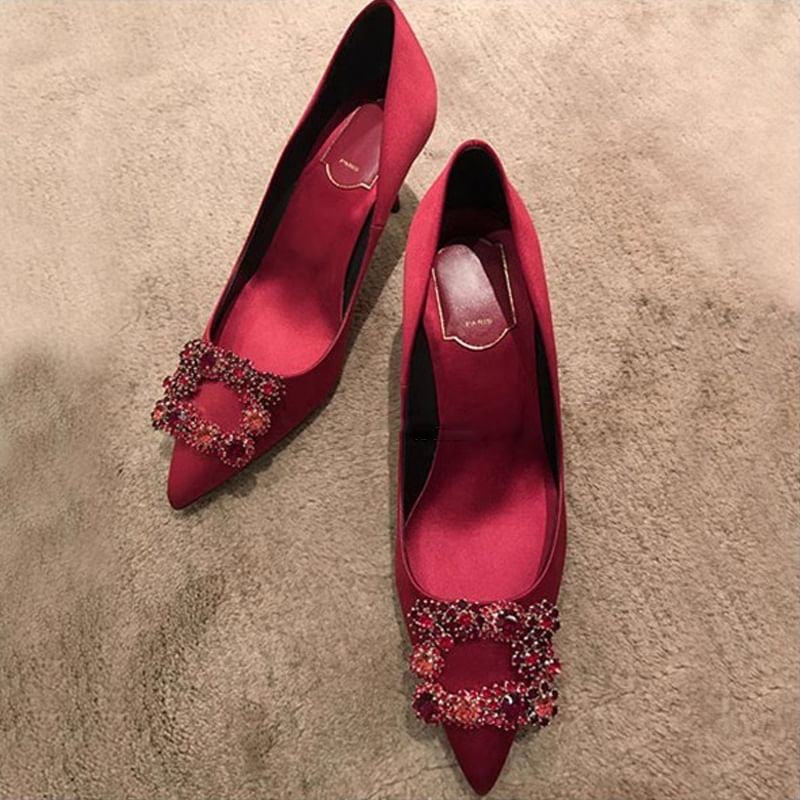 Pointed Heel Pumps Kitten Rhinestone