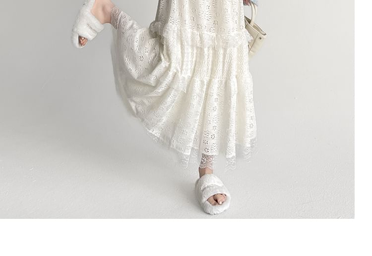 Panel High Lace Plain A-Line Waist Skirt Midi