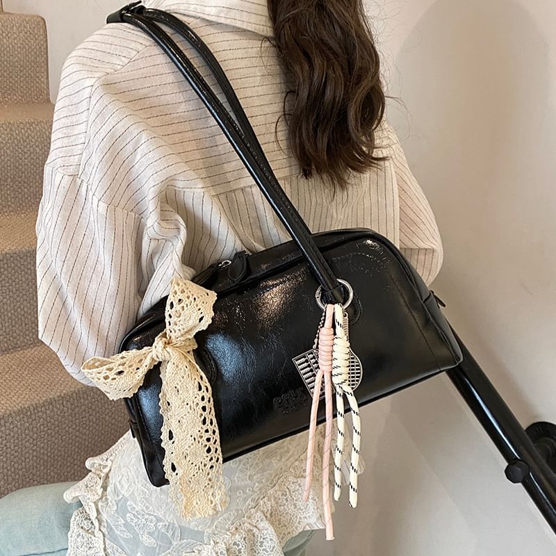 Faux Lettering Bag Bowler Leather