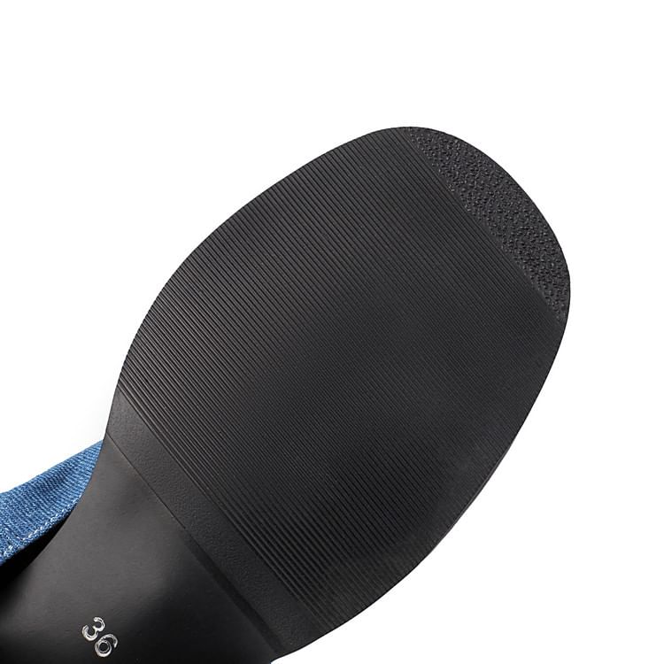 Short Washed Thong Heel Boots Denim Block