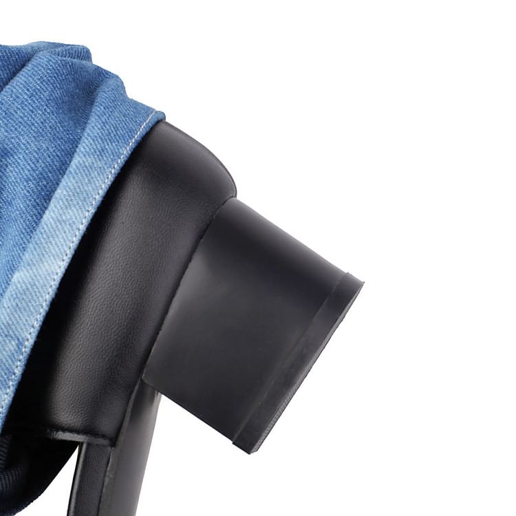 Short Washed Thong Heel Boots Denim Block